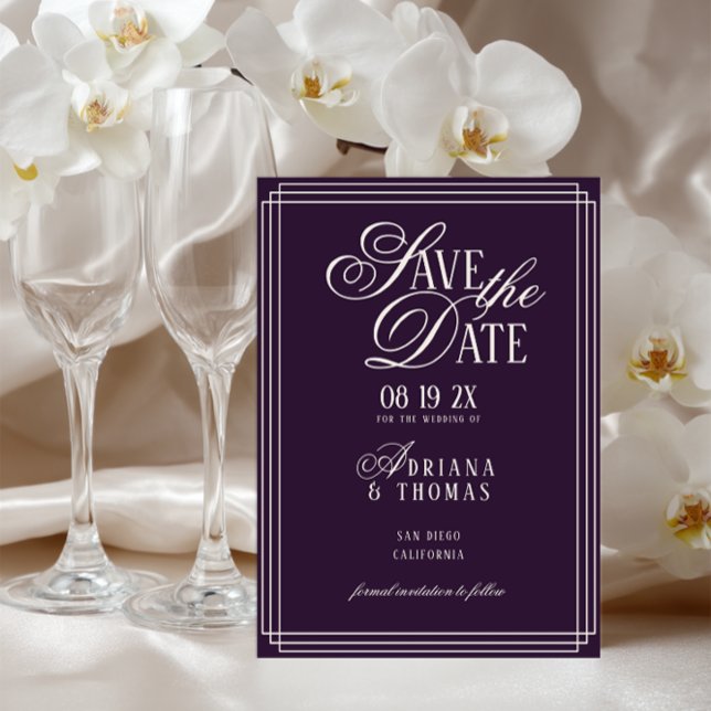 Save The Date Mariage calligraphié violet de luxe (Créateur téléchargé)