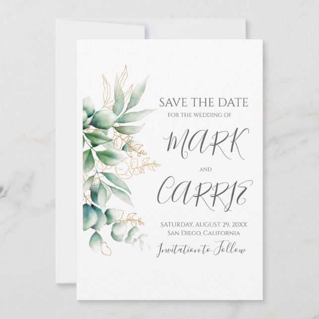 Save The Date Mariage Campagnard avec Eucalyptus (Devant)