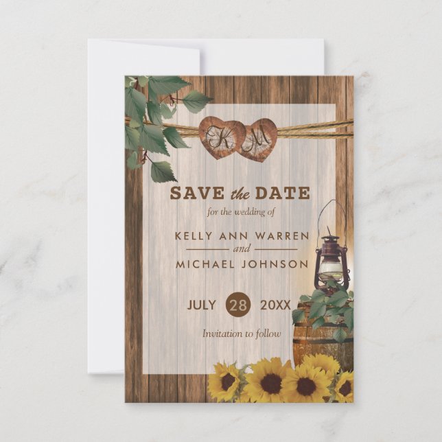 Save The Date Mariage campagnard avec tournesol (Devant)