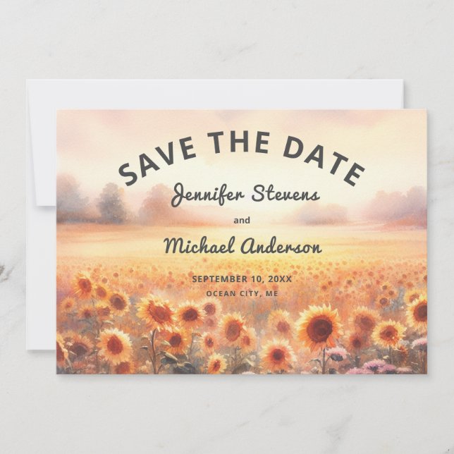 Save The Date Mariage campagnard d'aquarelle rustique Boho Sunfl (Devant)
