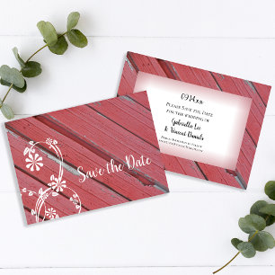 Save The Date Mariage campagnard en bois de la grange rouge Enre
