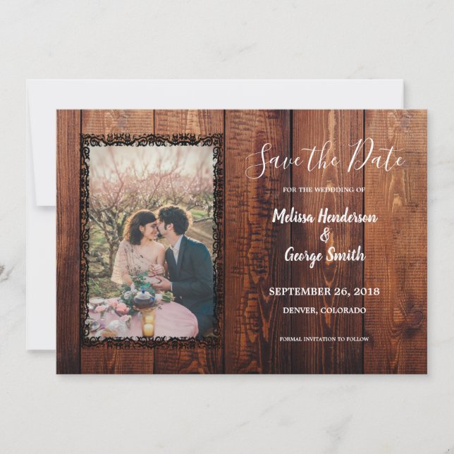 Save The Date Mariage campagnard photo en bois de grange rustiqu (Devant)