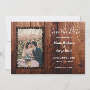 Save The Date Mariage campagnard photo en bois de grange rustiqu