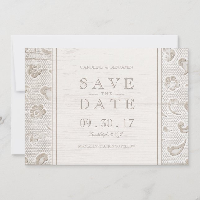 Save The Date Mariage campagnard rustique en dentelle enregistre (Devant)