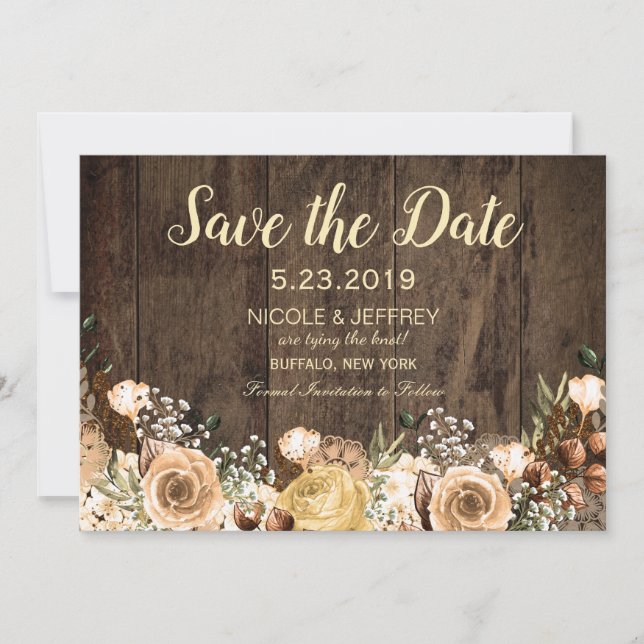 Save The Date Mariage campagnard rustique Tan Bird Wood Enregist (Devant)