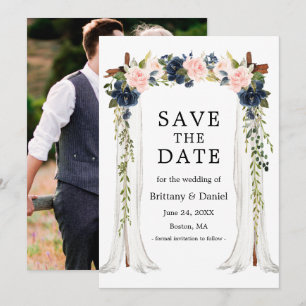 Save The Date Mariage Canopée Photo Rose Dusty Blue Floral