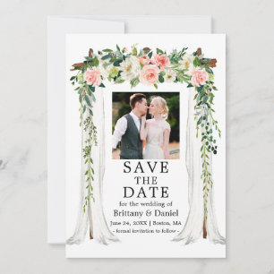 Save The Date Mariage Canopy Aquarelle rose blanc photo florale