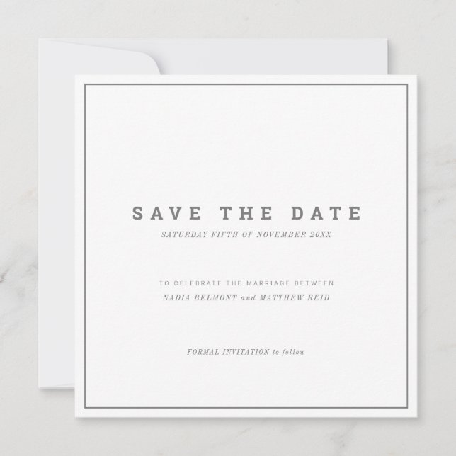 Save The Date Mariage carré blanc gris minimal (Devant)