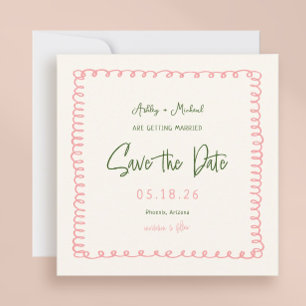 Save The Date Mariage Carré couleur rose et vert