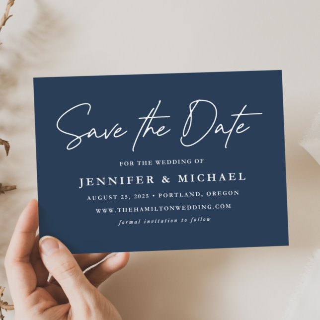 Save The Date Mariage Casual Script Navy (Créateur téléchargé)