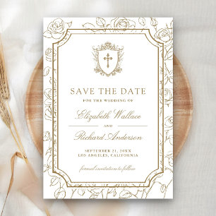 Save The Date Mariage Catholique Blanc et Or Victorien
