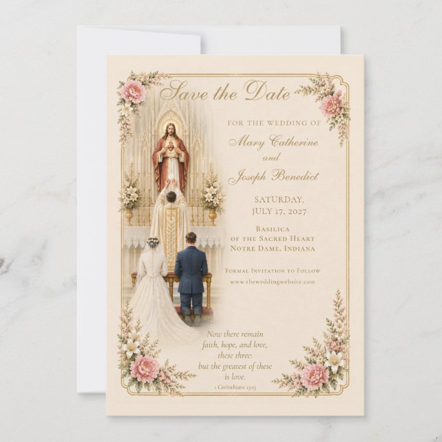 Save The Date Mariage catholique traditionnel du Sacré-Cœur (Devant)