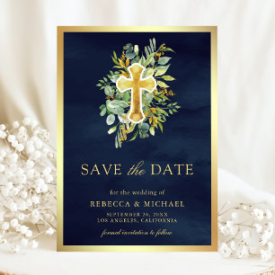 Save The Date Mariage Catholique Vert Foncé Or Bleu Nuit