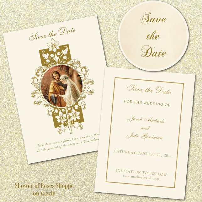 Save The Date Mariage Catholique Vintage Élégant Enregistrez la  (Traditional Catholic Save the Date )