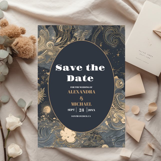 Save The Date Mariage céleste argenté élégant (Créateur téléchargé)