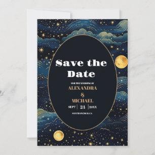 Save The Date Mariage céleste de minuit bleu étoiles de lune