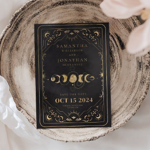 Save The Date Mariage céleste de Tarot noir et de Faux Gold