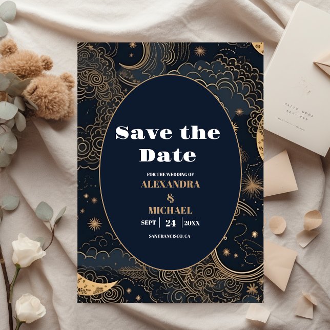 Save The Date Mariage céleste d'or bleu de minuit (Créateur téléchargé)