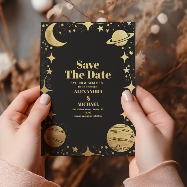 Save The Date Mariage céleste du croissant d'or noir (Créateur téléchargé)