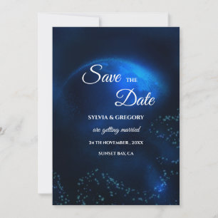Save The Date Mariage céleste Pleine lune et étoiles Bleu de min