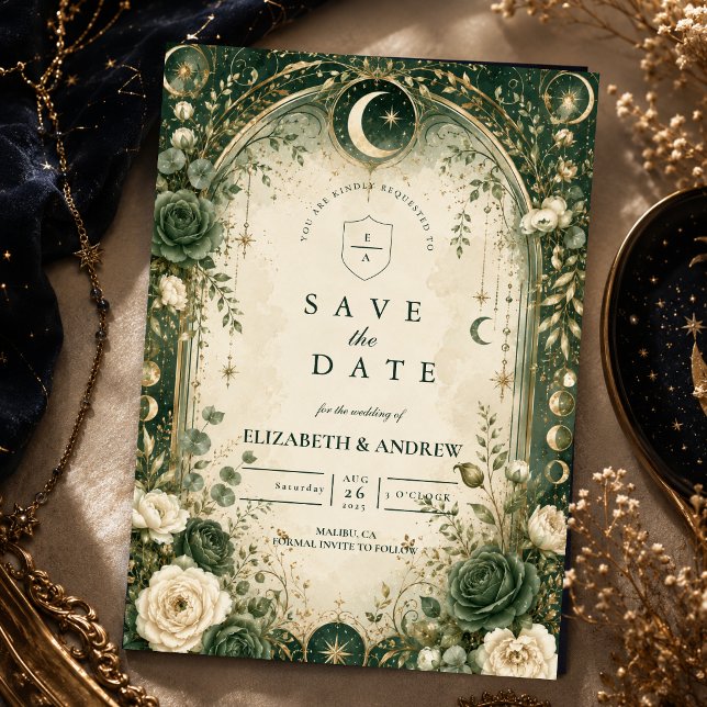 Save The Date Mariage Céleste Vert Botanique (Créateur téléchargé)