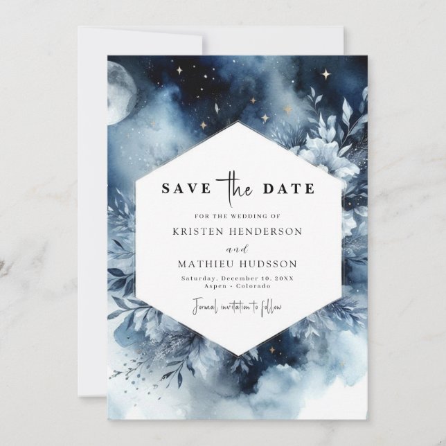 Save The Date Mariage céleste Whimsy Moonlit (Devant)
