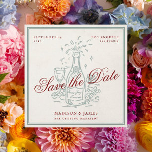 Save The Date Mariage Champagne Violet Rétro Vintage