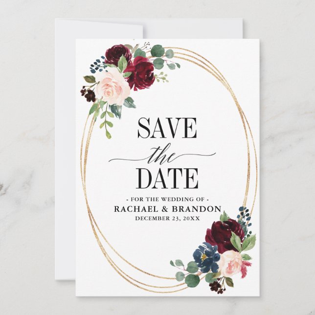 Save The Date Mariage champêtre bohème rustique avec du floral m (Devant)