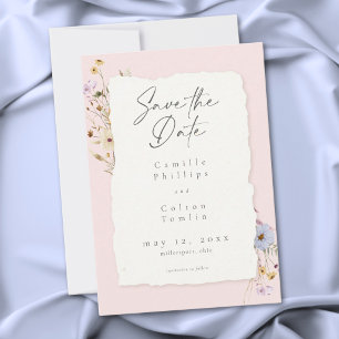 Save The Date Mariage Champêtre Fleurs Sauvages Rose Pâle Romant