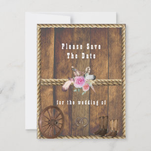 Save The Date Mariage Champêtre Rustique Roses Fers à Cheval Cor
