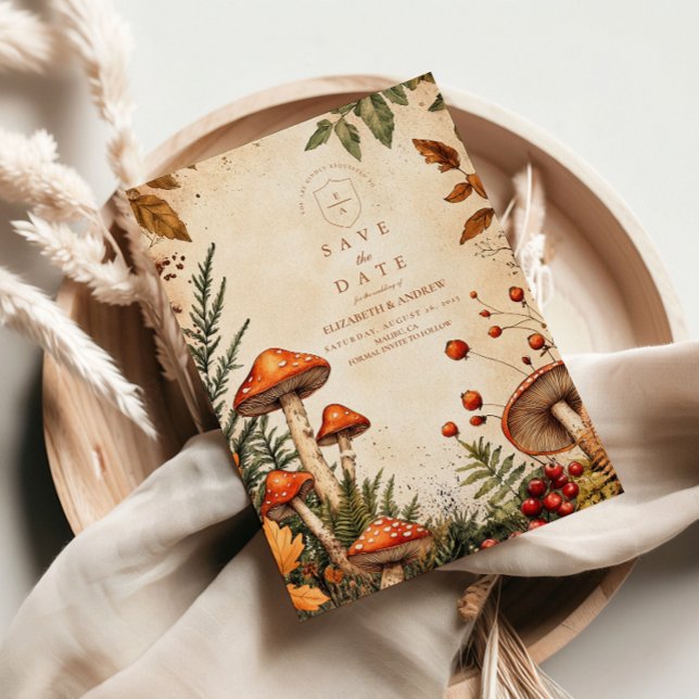 Save The Date Mariage Champêtre Vintage aux Champignons de la Fo (Créateur téléchargé)