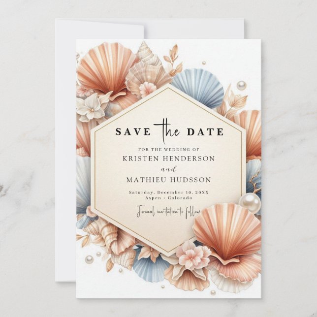 Save The Date Mariage Chic Elegant Beach (Devant)