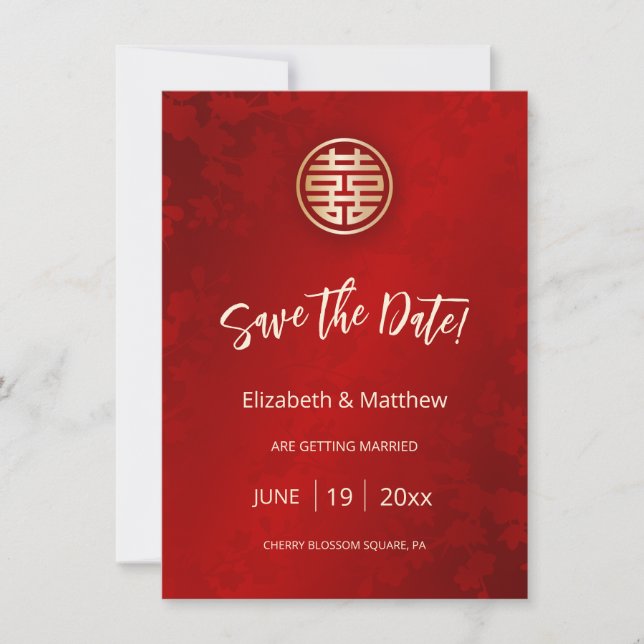 Save The Date Mariage chinois Red Gold (Devant)