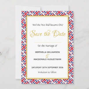 Save The Date Mariage chrétien UNION JACK patriotique
