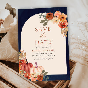 Save The Date Mariage Citrouille Florale Terracotta Bleu Nuit