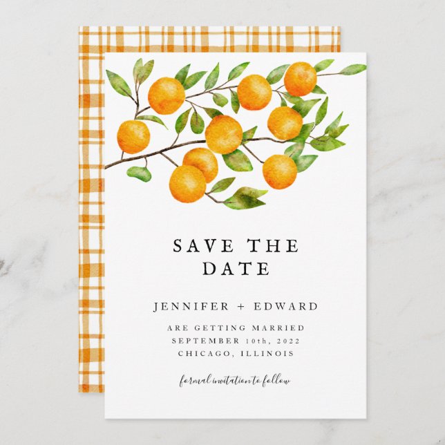 Save The Date Mariage Citrus Orange (Devant / Derrière)
