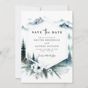 Save The Date Mariage Classique à l'Aquarelle à la Montagne