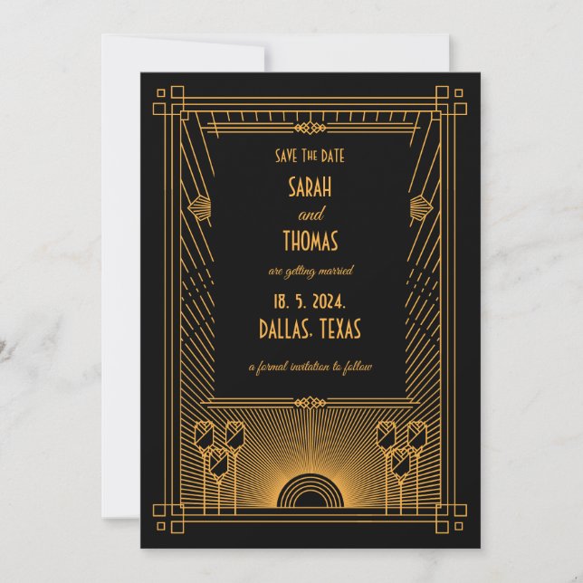Save The Date Mariage classique Art déco élégant (Devant)