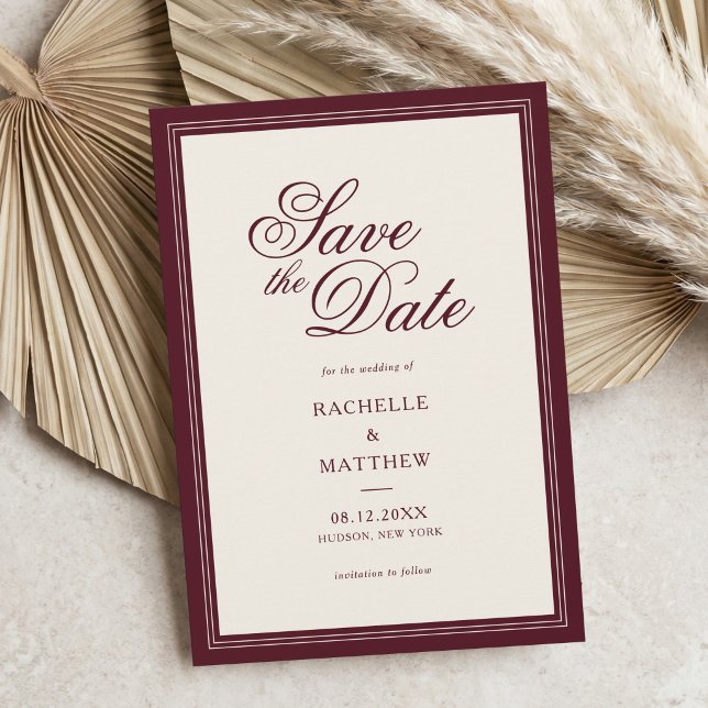 Save The Date Mariage Classique Bourgogne Vieille Fortune (Créateur téléchargé)