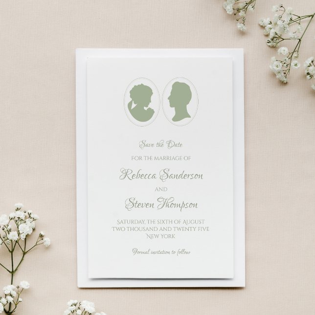 Save The Date Mariage Classique Cameo Régence Verte (Créateur téléchargé)