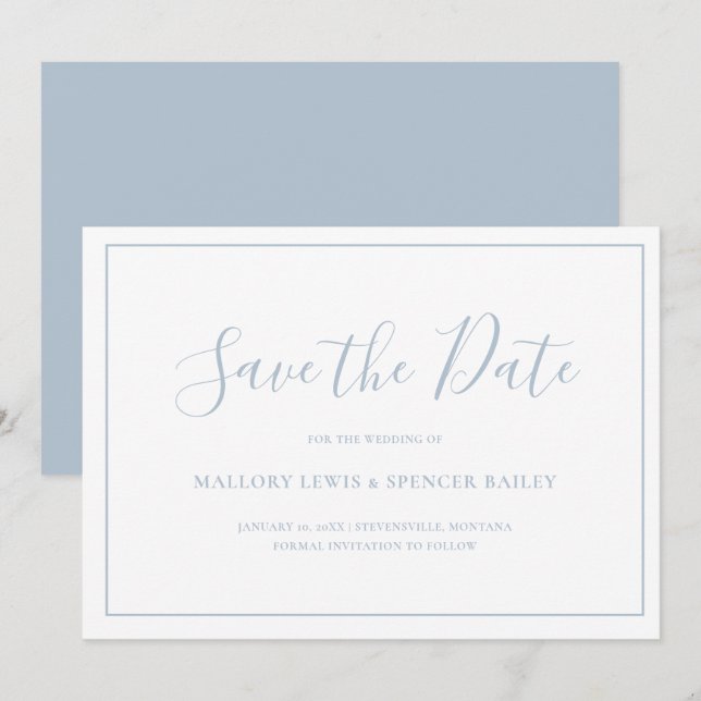 Save The Date Mariage classique Dusty Blue élégant (Devant / Derrière)