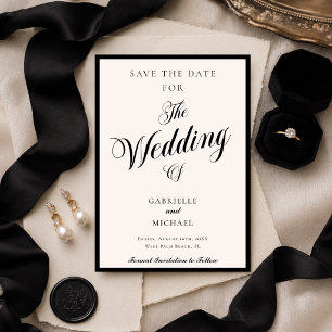 Save The Date Mariage Classique Minimaliste Noir Ivoire Vieille 