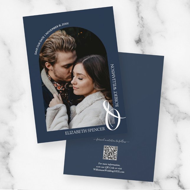 Save The Date Mariage Code QR Bleu Marine Photo (Créateur téléchargé)