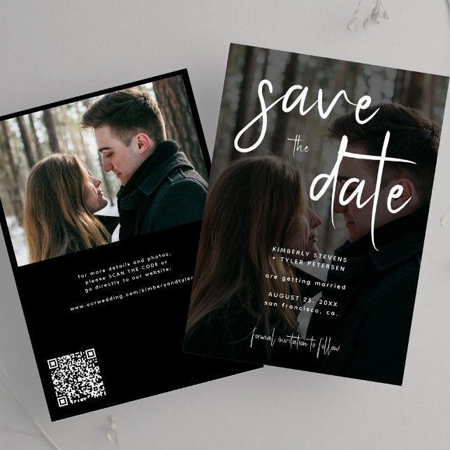 Save The Date Mariage code QR photo simple écriture moderne (Créateur téléchargé)