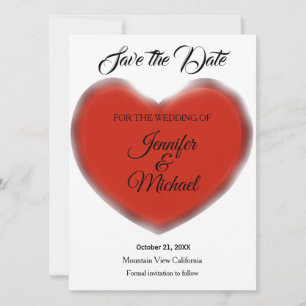 Save The Date Mariage Coeur rouge Moderne minimaliste Plain