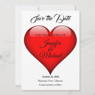 Save The Date Mariage Coeur rouge Moderne minimaliste Plain