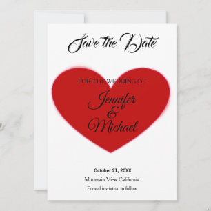 Save The Date Mariage Coeur rouge Moderne minimaliste Plain