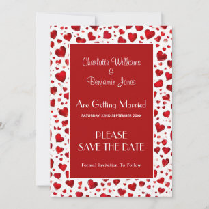 Save The Date Mariage coeurs rouges et blancs mignons