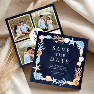 Save The Date Mariage Collage de Photos de Coquillages Marins Bl