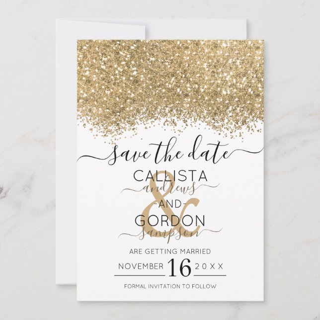 Save The Date Mariage Confetti de la Parties scintillant blanche (Devant)